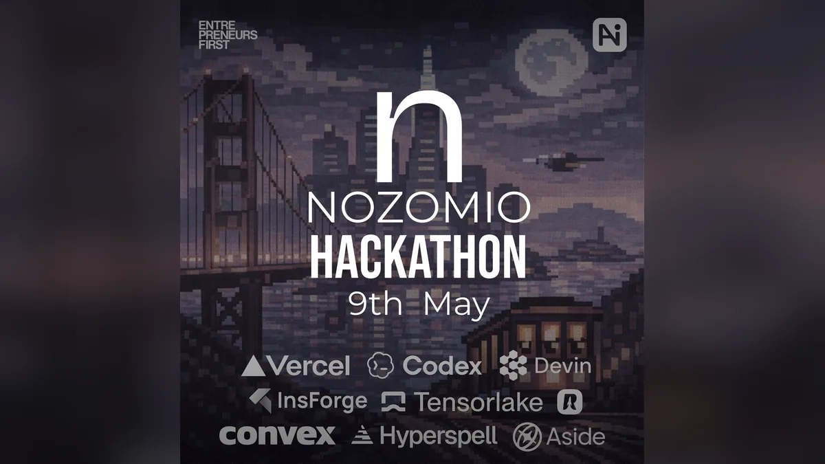 Nozomio Hackathon artwork featuring a pixel-art San Francisco skyline