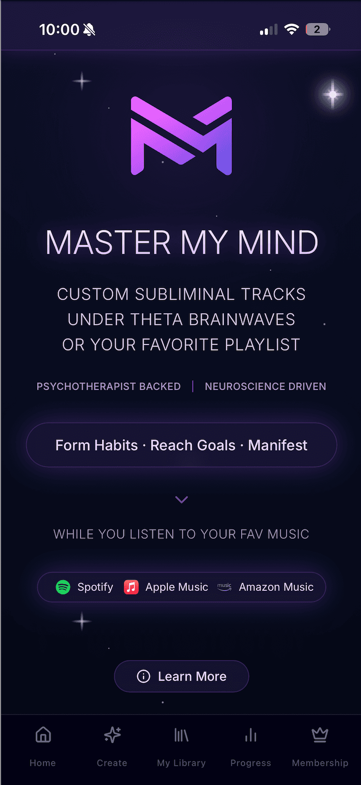 Master My Mind product screen showing personalized audio sessions