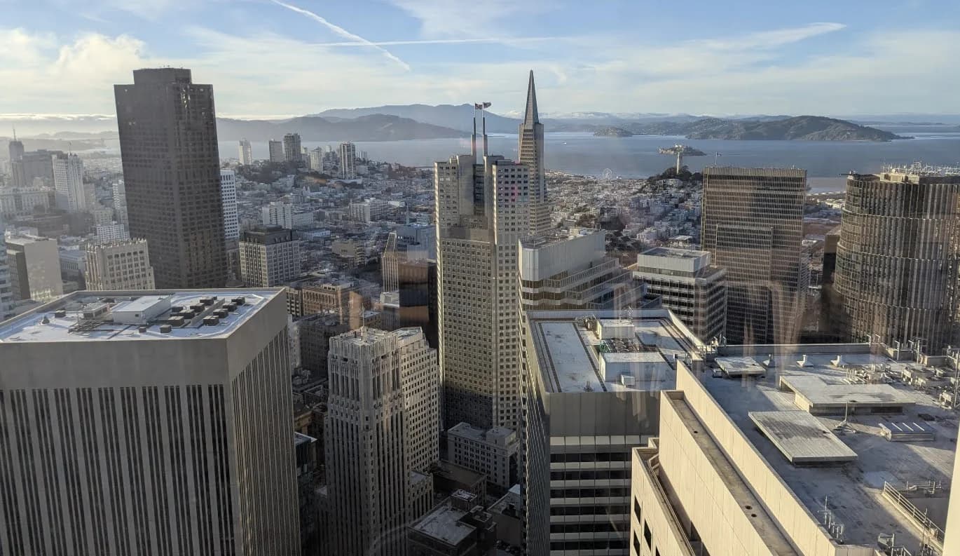 Downtown San Francisco and the bay viewed from above