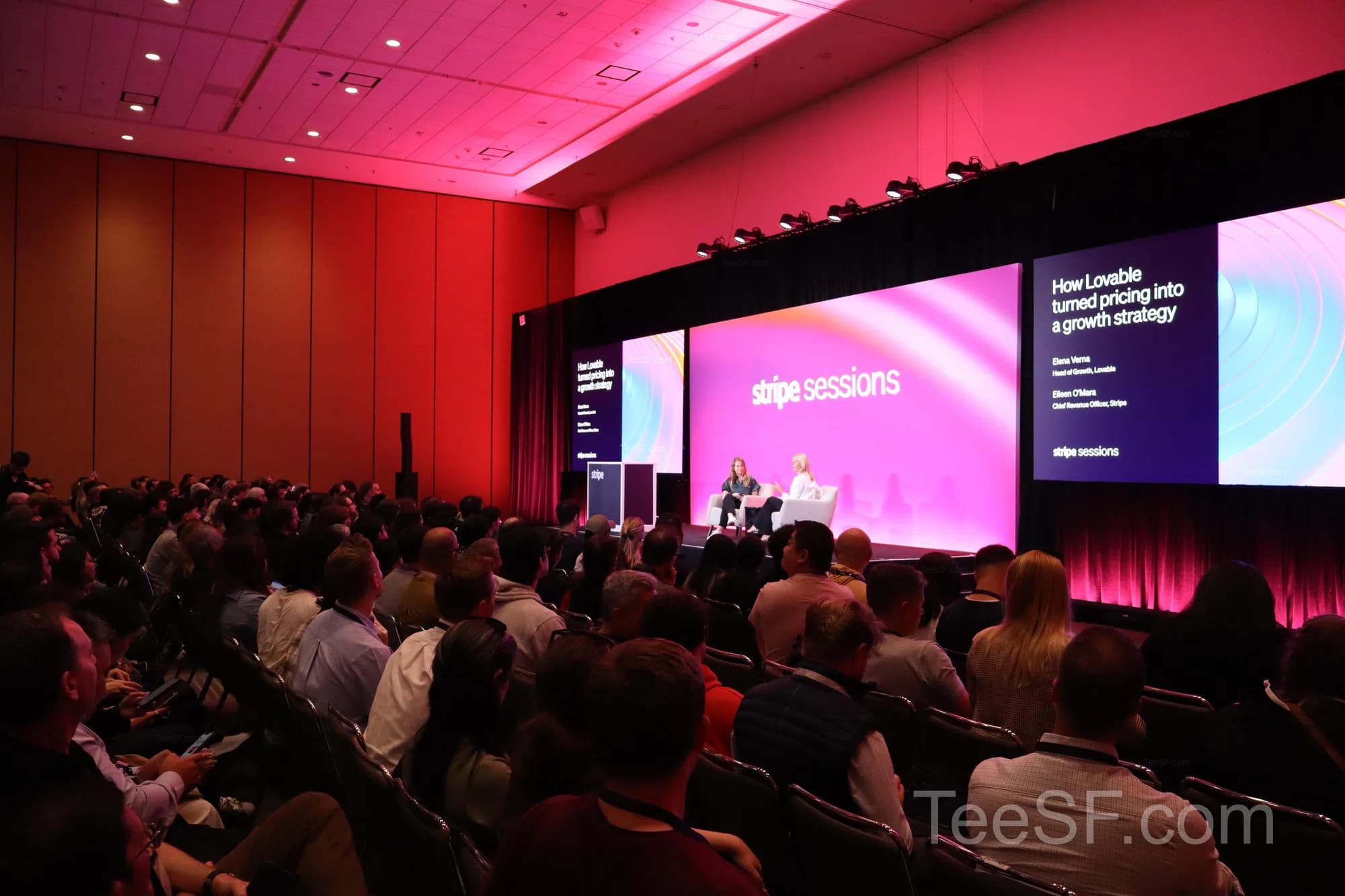 Audience watching a conversation onstage at Stripe Sessions 2026